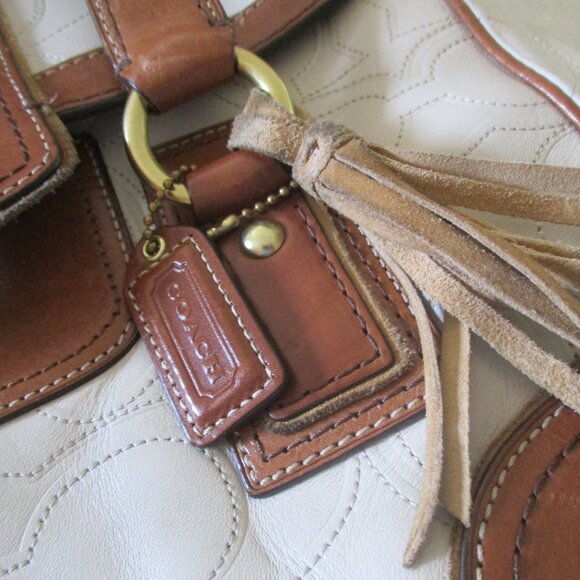 Coach Brown cream classic Leather Satchel purse - Picture 9 of 14